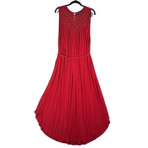 Lane Bryant Maxi Dress Size 14 16 Red Crochet Neck Sleeveless Belted Bohemian